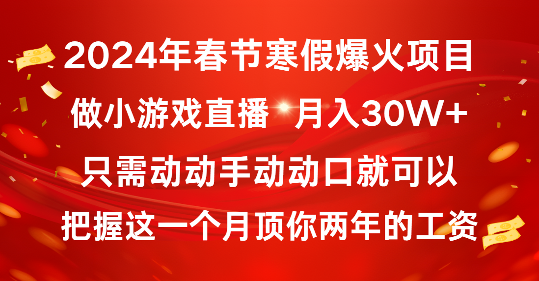 2024年春节寒假爆火项目，普通小白如何通过小游戏直播做到月入30W+ - 严选资源大全 - 严选资源大全