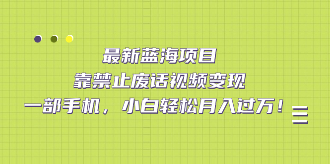 最新蓝海项目，靠禁止废话视频变现，一部手机，小白轻松月入过万！ - 严选资源大全 - 严选资源大全