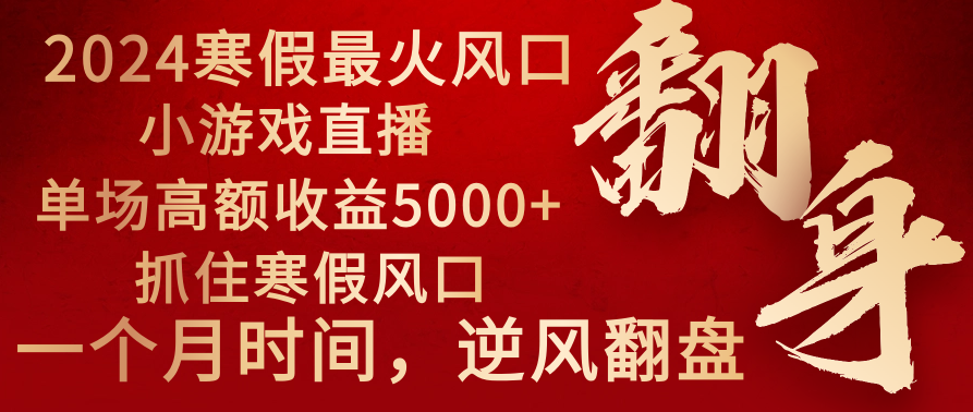 2024年最火寒假风口项目 小游戏直播 单场收益5000+抓住风口 一个月直接提车 - 严选资源大全 - 严选资源大全