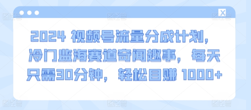 2024视频号流量分成计划，冷门监海赛道奇闻趣事，每天只需30分钟，轻松目赚 1000+ - 严选资源大全 - 严选资源大全