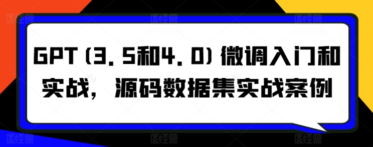 GPT(3.5和4.0)微调入门和实战，源码数据集实战案例 - 严选资源大全 - 严选资源大全