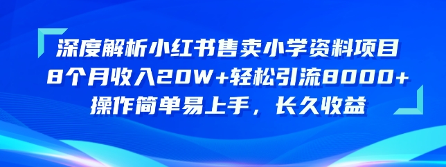 深度解析小红书售卖小学资料项目，操作简单易上手，长久收益 - 严选资源大全 - 严选资源大全