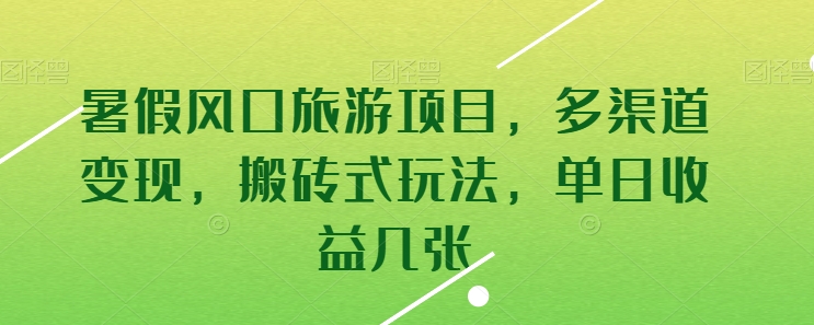 暑假风口旅游项目，多渠道变现，搬砖式玩法，单日收益几张 - 严选资源大全 - 严选资源大全