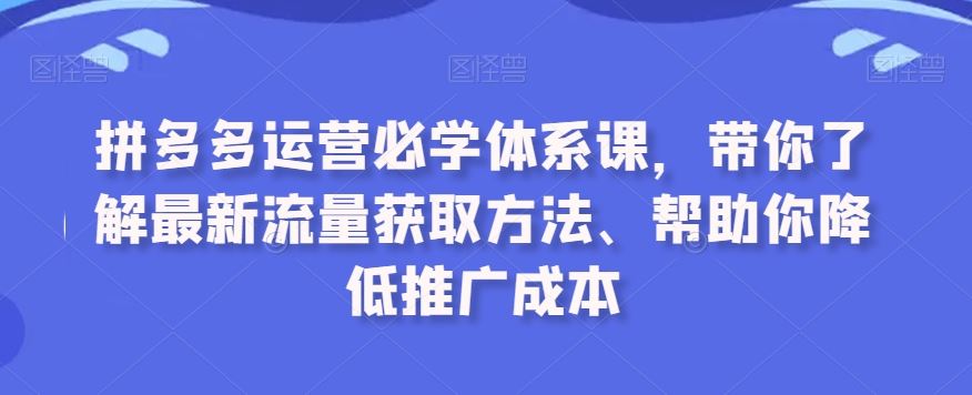 拼多多运营必学体系课，带你了解最新流量获取方法、帮助你降低推广成本 - 严选资源大全 - 严选资源大全