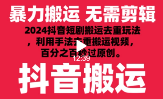 2024最新抖音搬运技术，抖音短剧视频去重，手法搬运，利用工具去重，达到秒过原创的效果 - 严选资源大全 - 严选资源大全