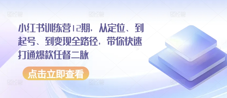 小红书训练营12期，从定位、到起号、到变现全路径，带你快速打通爆款任督二脉 - 严选资源大全 - 严选资源大全