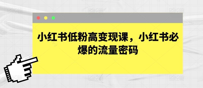 小红书低粉高变现课，小红书必爆的流量密码 - 严选资源大全 - 严选资源大全