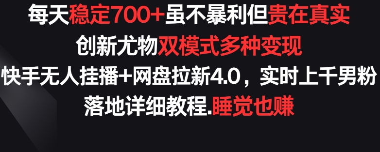 每天稳定700+，收益不高但贵在真实，创新尤物双模式多渠种变现，快手无人挂播+网盘拉新4.0 - 严选资源大全 - 严选资源大全