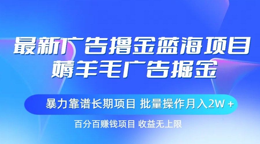 最新广告撸金蓝海项目，薅羊毛广告掘金 长期项目 批量操作月入2W＋ - 严选资源大全 - 严选资源大全