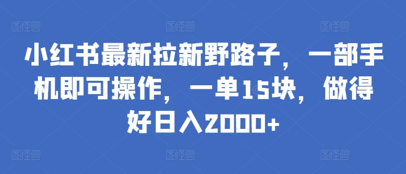 小红书最新拉新野路子，一部手机即可操作，一单15块，做得好日入2000+ - 严选资源大全 - 严选资源大全