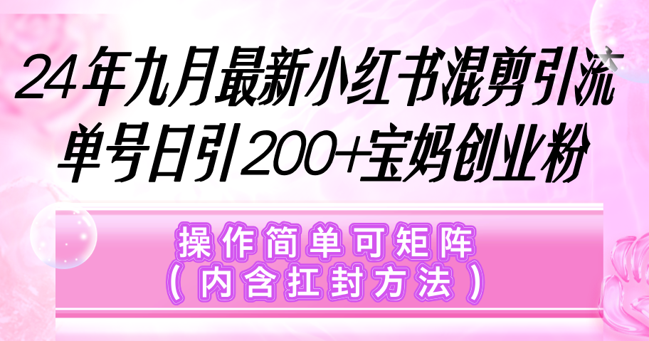 （12530期）小红书混剪引流，单号日引200+宝妈创业粉，操作简单可矩阵（内含扛封… - 严选资源大全 - 严选资源大全