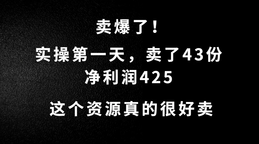 这个资源，需求很大，实操第一天卖了43份，净利润425 - 严选资源大全 - 严选资源大全