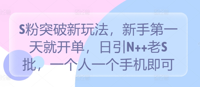 S粉突破新玩法，新手第一天就开单，日引N++老S批，一个人一个手机即可【揭秘】 - 严选资源大全 - 严选资源大全