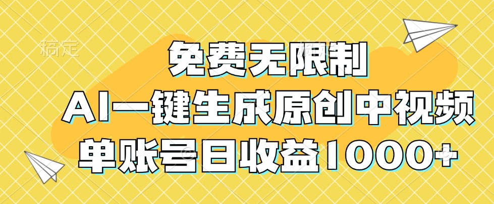 免费无限制，AI一键生成原创中视频，单账号日收益1000+ - 严选资源大全 - 严选资源大全