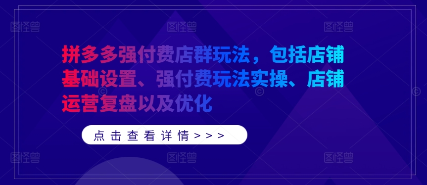 拼多多强付费店群玩法，包括店铺基础设置、强付费玩法实操、店铺运营复盘以及优化 - 严选资源大全 - 严选资源大全