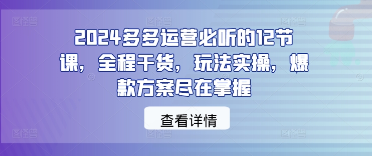 2024多多运营必听的12节课，全程干货，玩法实操，爆款方案尽在掌握 - 严选资源大全 - 严选资源大全