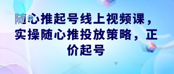 随心推起号线上视频课，实操随心推投放策略，正价起号 - 严选资源大全 - 严选资源大全