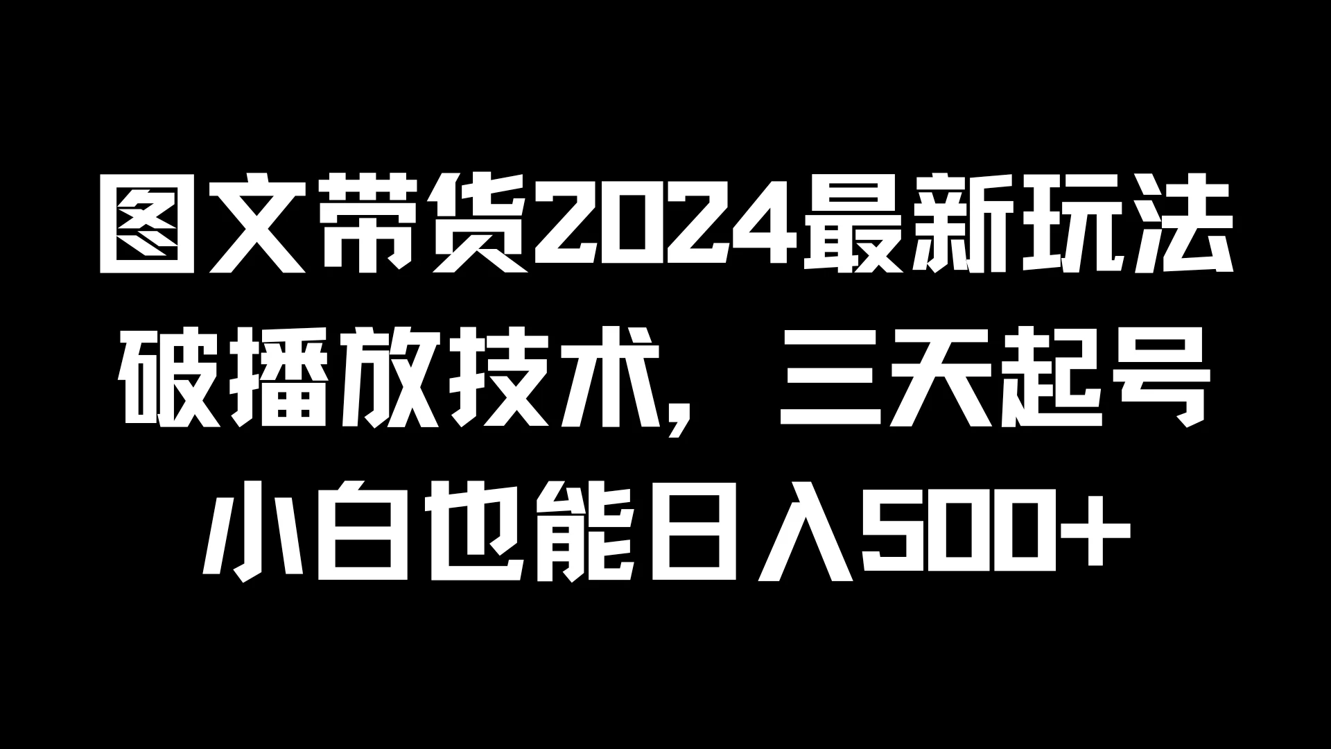 图文带货2024最新玩法，破播放技术，三天起号，小白也能日入500+ - 严选资源大全 - 严选资源大全