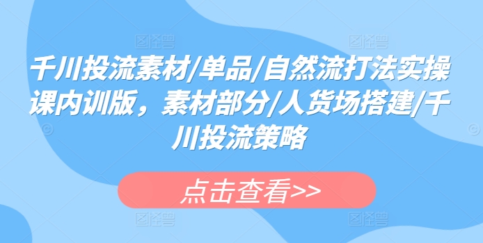 千川投流素材/单品/自然流打法实操课内训版，素材部分/人货场搭建/千川投流策略 - 严选资源大全 - 严选资源大全