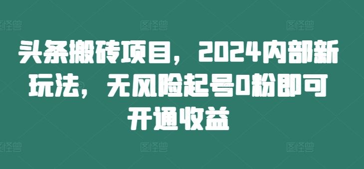 头条搬砖项目，2024内部新玩法，无风险起号0粉即可开通收益 - 严选资源大全 - 严选资源大全