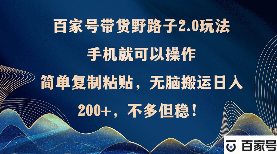 （12804期）百家号带货野路子2.0玩法，手机就可以操作，简单复制粘贴，无脑搬运日… - 严选资源大全 - 严选资源大全