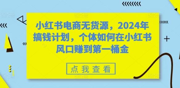 小红书电商无货源，2024年搞钱计划，个体如何在小红书风口赚到第一桶金 - 严选资源大全 - 严选资源大全