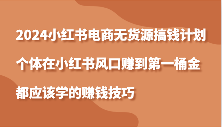 2024小红书电商无货源搞钱计划，个体在小红书风口赚到第一桶金应该学的赚钱技巧 - 严选资源大全 - 严选资源大全