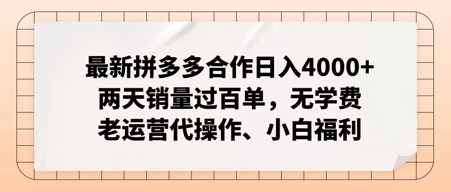 （12869期）拼多多最新合作日入4000+两天销量过百单，无学费、老运营代操作、小白福利 - 严选资源大全 - 严选资源大全