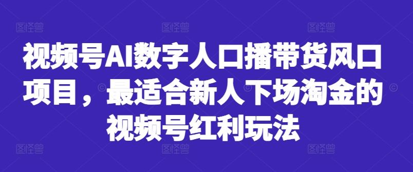 视频号AI数字人口播带货风口项目，最适合新人下场淘金的视频号红利玩法 - 严选资源大全 - 严选资源大全