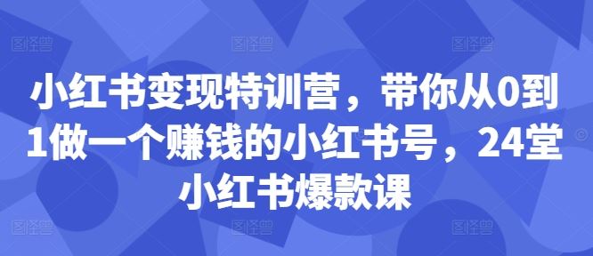 小红书变现特训营，带你从0到1做一个赚钱的小红书号，24堂小红书爆款课 - 严选资源大全 - 严选资源大全