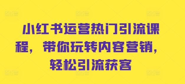 小红书运营热门引流课程，带你玩转内容营销，轻松引流获客 - 严选资源大全 - 严选资源大全