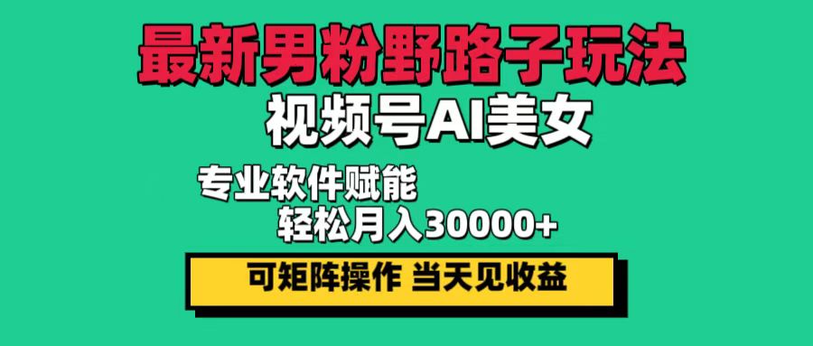 （12909期）最新男粉野路子玩法，视频号AI美女，当天见收益，轻松月入30000＋ - 严选资源大全 - 严选资源大全