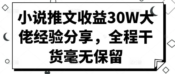 小说推文收益30W大佬经验分享，全程干货毫无保留 - 严选资源大全 - 严选资源大全