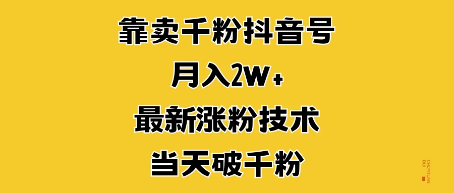 靠卖千粉抖音号，月入2W+，最新涨粉技术，当天破千粉 - 严选资源大全 - 严选资源大全