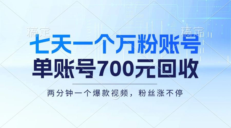 （13062期）七天一个万粉账号，新手小白秒上手，单账号回收700元，轻松月入三万＋ - 严选资源大全 - 严选资源大全