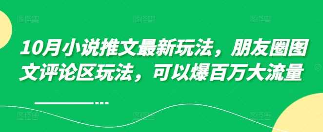 10月小说推文最新玩法，朋友圈图文评论区玩法，可以爆百万大流量 - 严选资源大全 - 严选资源大全