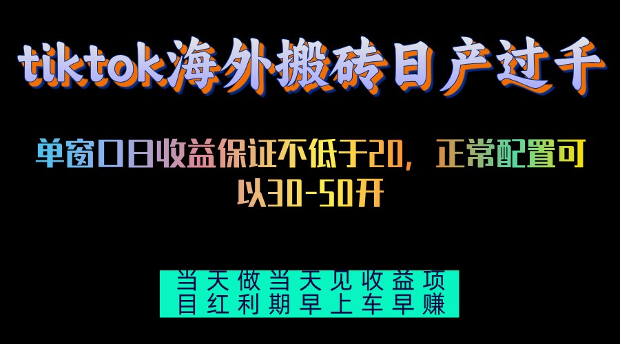 （13079期）tiktok海外搬砖项目单机日产过千当天做当天见收益 - 严选资源大全 - 严选资源大全