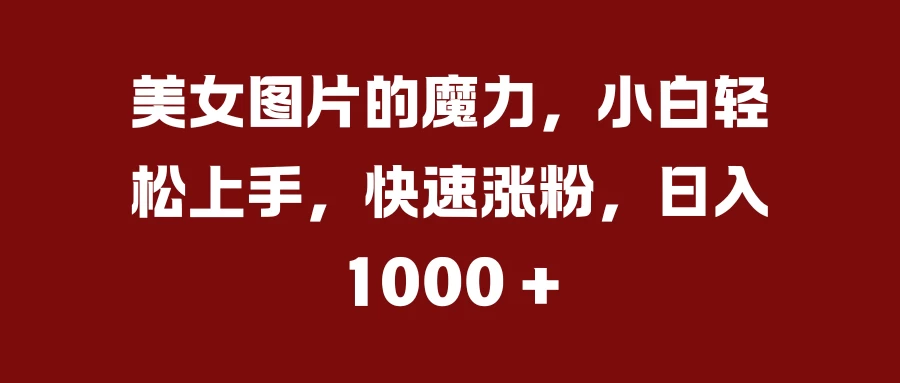 美女图片的魔力，小白轻松上手，快速涨粉，日入 1000 + - 严选资源大全 - 严选资源大全