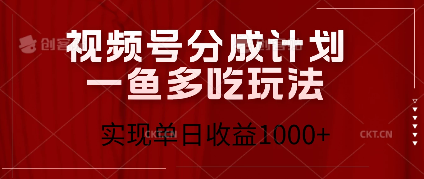 视频号分成计划一鱼多吃玩法，实现单日收益1000+ - 严选资源大全 - 严选资源大全