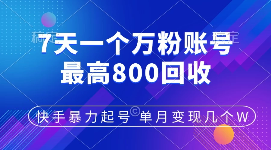 快手暴力起号，7天涨万粉，小白当天起号，多种变现方式，账号包回收，单月变现几个W - 严选资源大全 - 严选资源大全