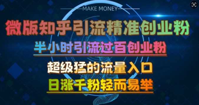 微版知乎引流创业粉，超级猛流量入口，半小时破百，日涨千粉轻而易举【揭秘】 - 严选资源大全 - 严选资源大全