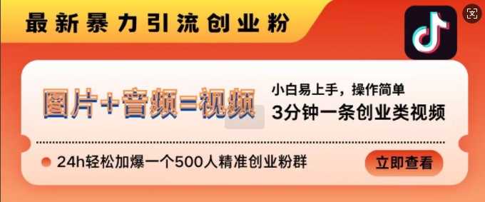 抖音最新暴力引流创业粉，3分钟一条创业类视频，24h轻松加爆一个500人精准创业粉群【揭秘】 - 严选资源大全 - 严选资源大全