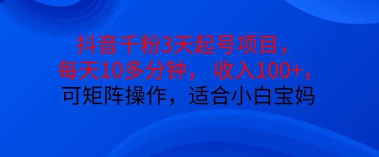 抖音干粉3天起号项目，每天10多分钟，收入100+，可矩阵操作，适合小白宝妈 - 严选资源大全 - 严选资源大全