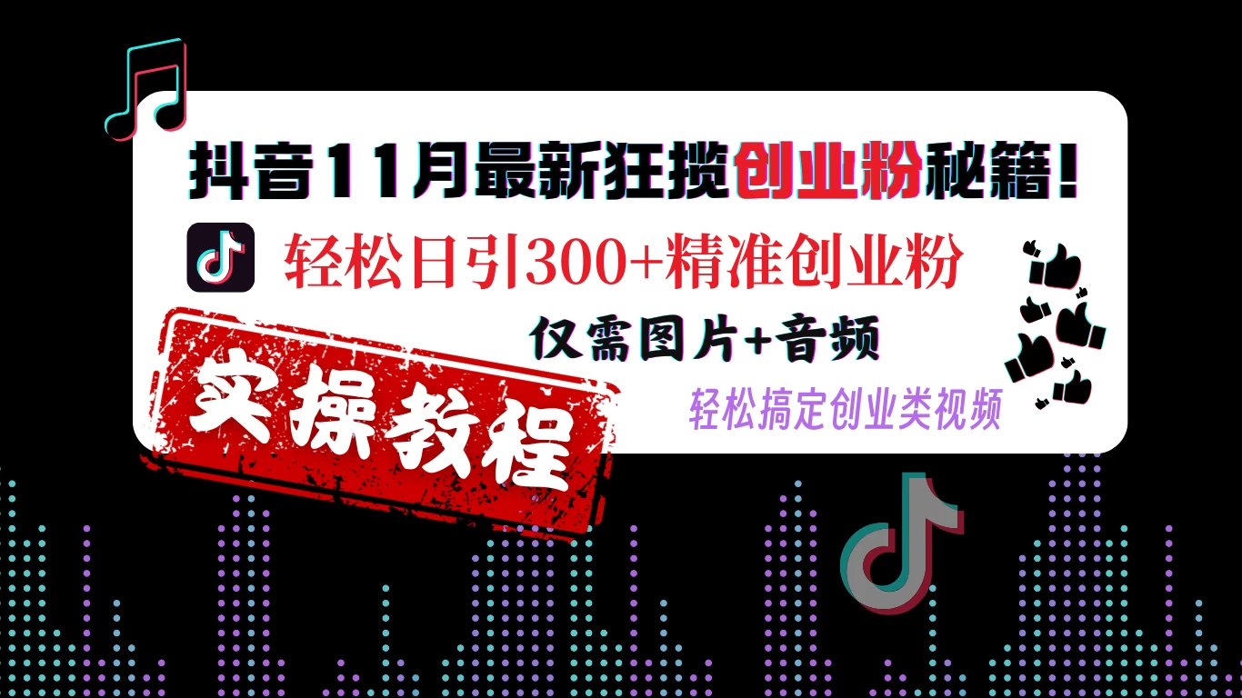 抖音11月最新狂揽创业粉秘籍! 轻松日引300+精准创业粉，仅需图片+音频，轻松搞定创业类视频 - 严选资源大全 - 严选资源大全