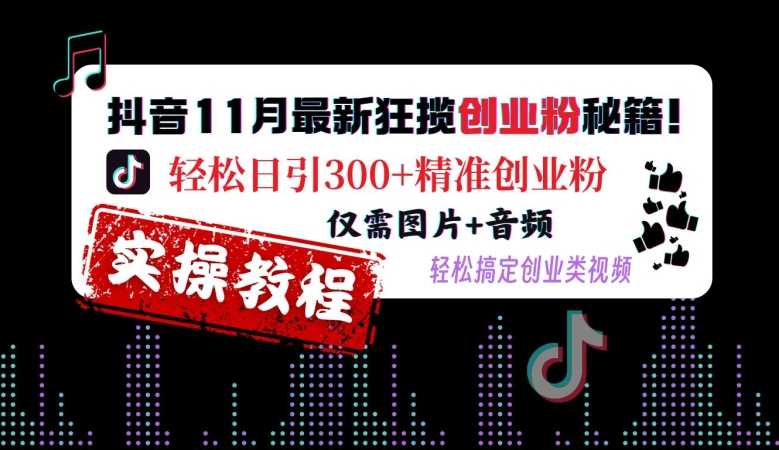 抖音11月最新狂揽创业粉秘籍，轻松日引300+精准创业粉，仅需图片+音频，轻松搞定创业类视频 - 严选资源大全 - 严选资源大全