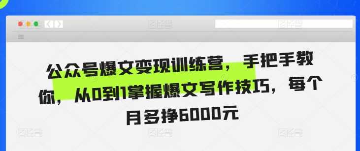 公众号爆文变现训练营，手把手教你，从0到1掌握爆文写作技巧，每个月多挣6000元 - 严选资源大全 - 严选资源大全