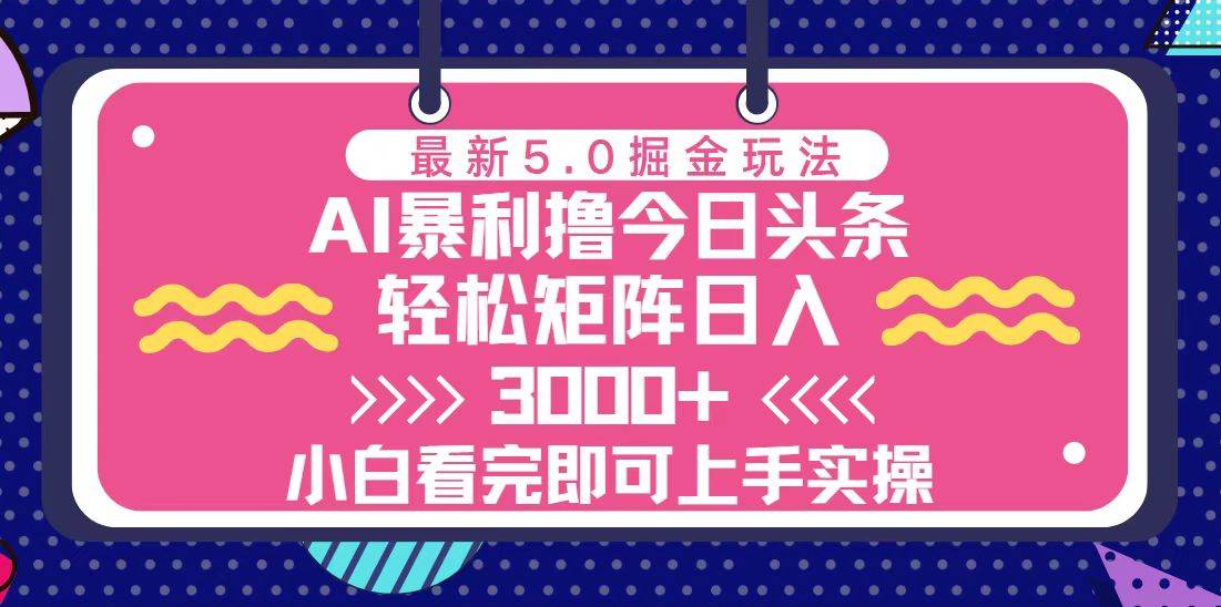 （13398期）今日头条最新5.0掘金玩法，轻松矩阵日入3000+ - 严选资源大全 - 严选资源大全