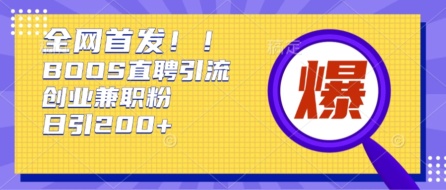 全网首发！BOOS直聘引流创业兼职粉，单号200+ - 严选资源大全 - 严选资源大全