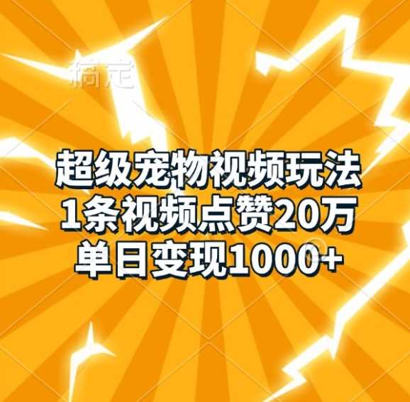 超级宠物视频玩法，1条视频点赞20万，单日变现1k - 严选资源大全 - 严选资源大全