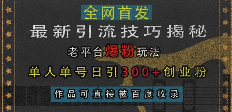 最新引流技巧揭秘，老平台爆粉玩法，单人单号日引300+创业粉，作品可直接被百度收录 - 严选资源大全 - 严选资源大全